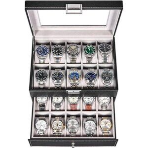 Watch Case, 20-Slot Watch Box Organizer for Men Watch Case with Large Glass Lid